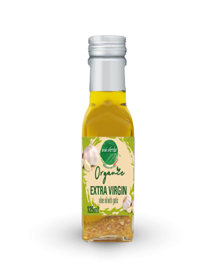 Organic Extra virgin olive oil flavoured with garlic and spices 125 ml (4,227 oz fl)