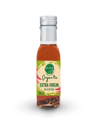 Organic Extra virgin olive oil flavoured with chilli pepper and spices 125 ml (4,227 oz fl)