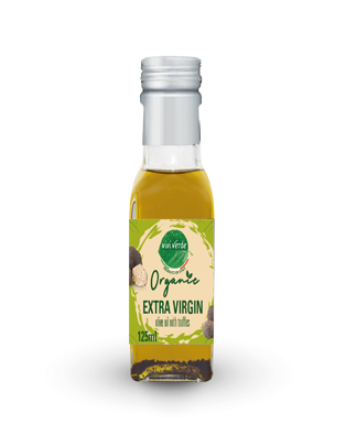 Organic Extra virgin olive oil flavoured with black truffle and spices 125 ml (4,227 oz fl)